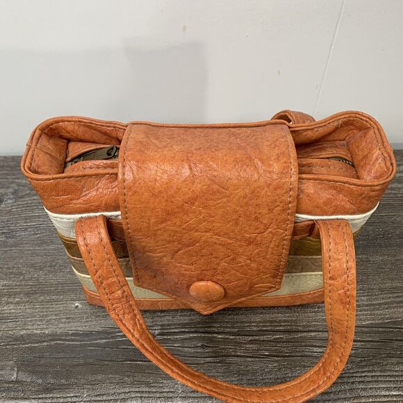 Vintage Hirtz Striped Leather Talon Zipper 70s Purse Handbag 10x7x3 - Picture 2 of 16